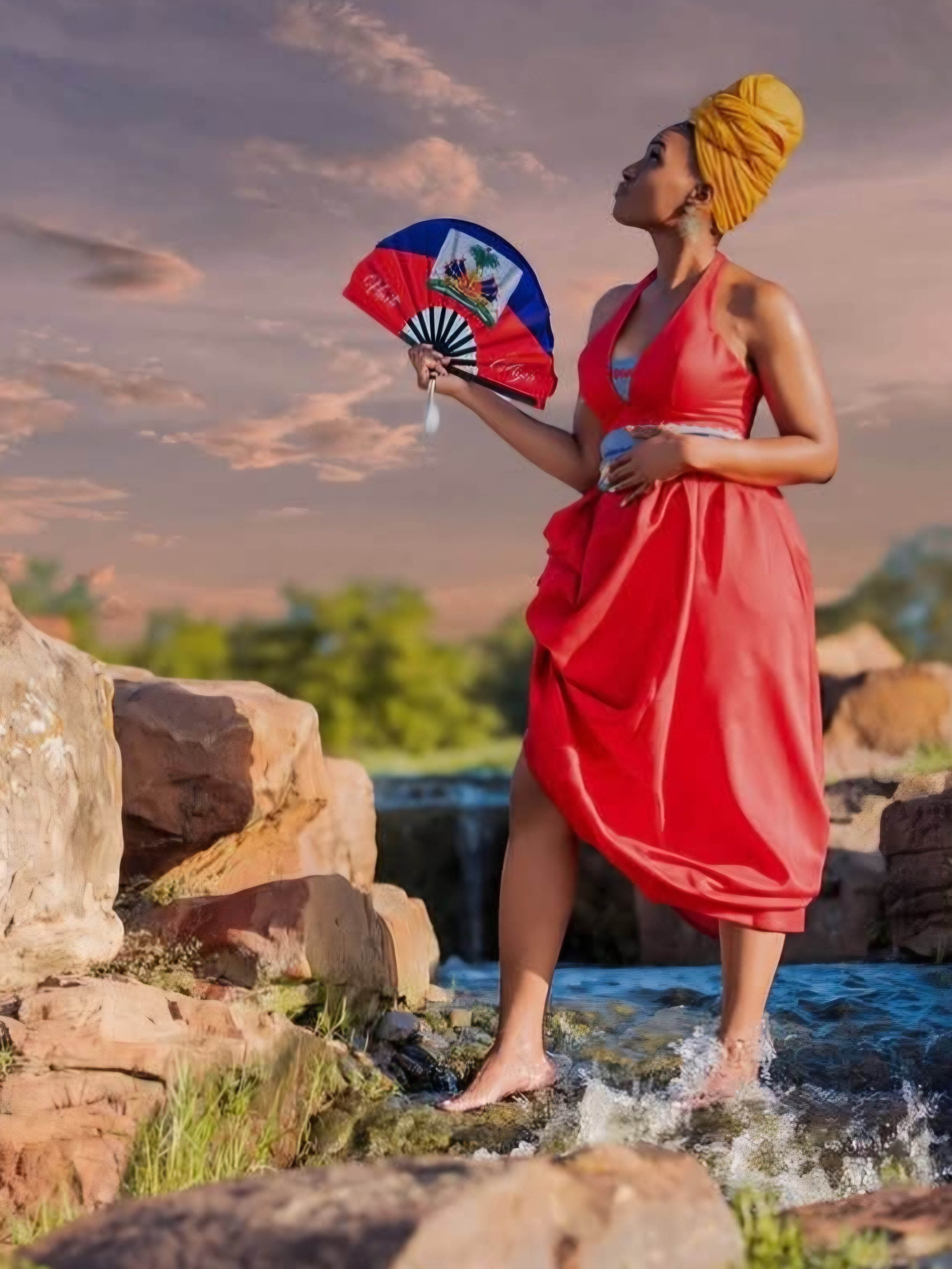 Caribae Kiss Caribbean Fashion Accessories Folding Hand Fan Haiti Ayiti