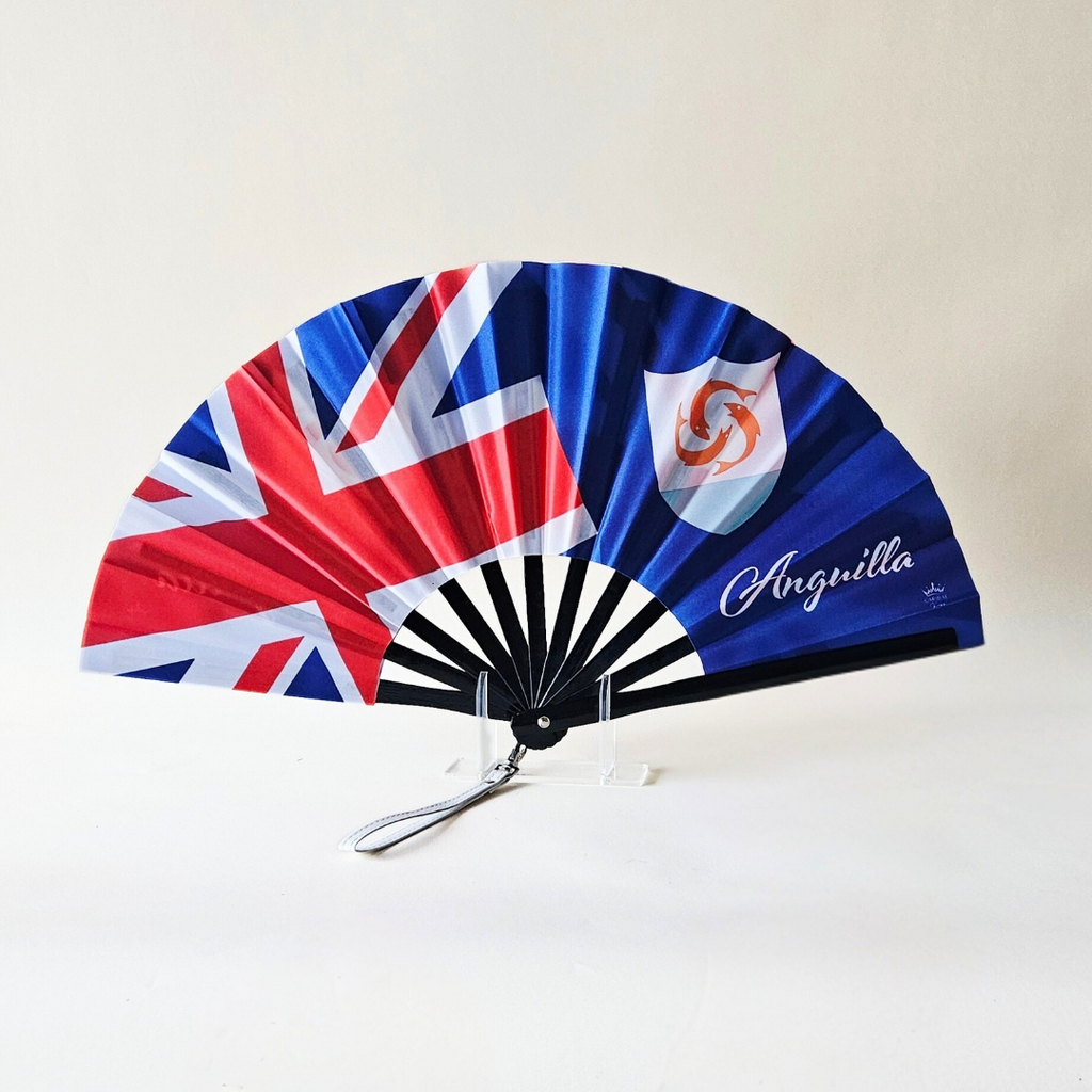 Anguilla flag inspired bamboo folding hand fan