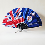 Two  various sized (large and small) Anguilla flag inspired bamboo folding hand fan