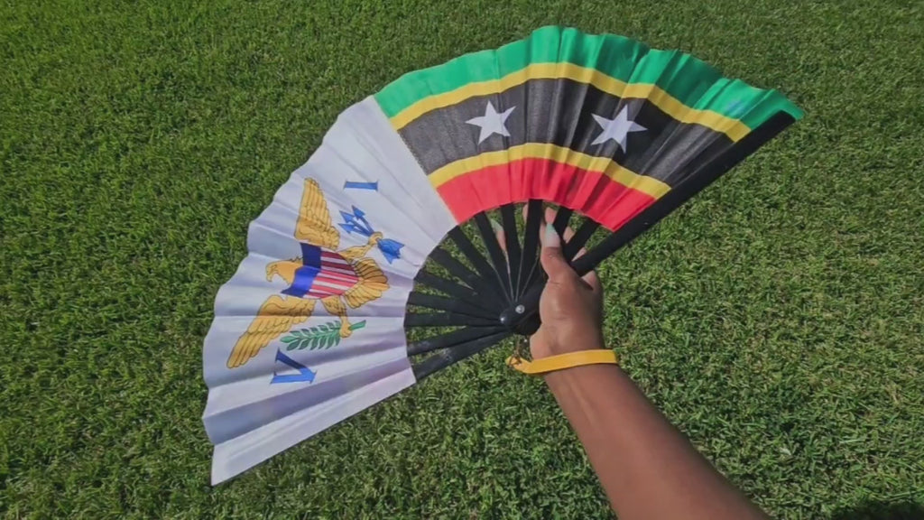 US Virgin Islands & St. Kitts-Nevis Folding Fan – Caribbean Heritage Hand Fan