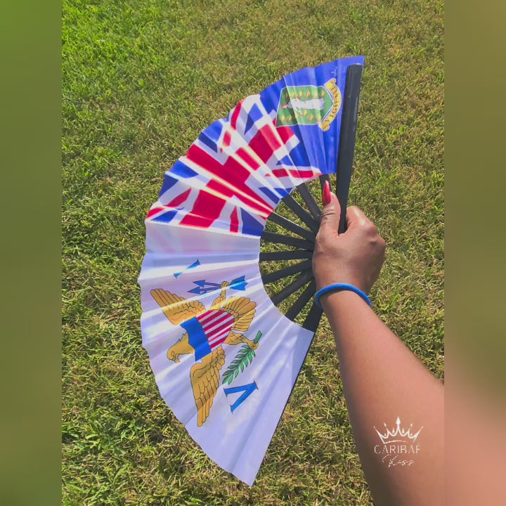 US Virgin Islands & British Virgin Islands Folding Fan – Dual Caribbean Heritage Hand Fan
