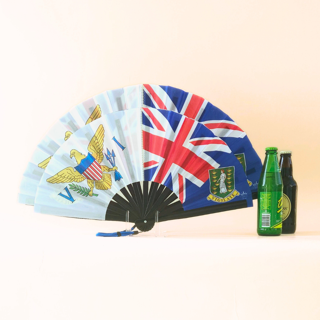 US Virgin Islands & British Virgin Islands Folding Fan – Dual Caribbean Heritage Hand Fan