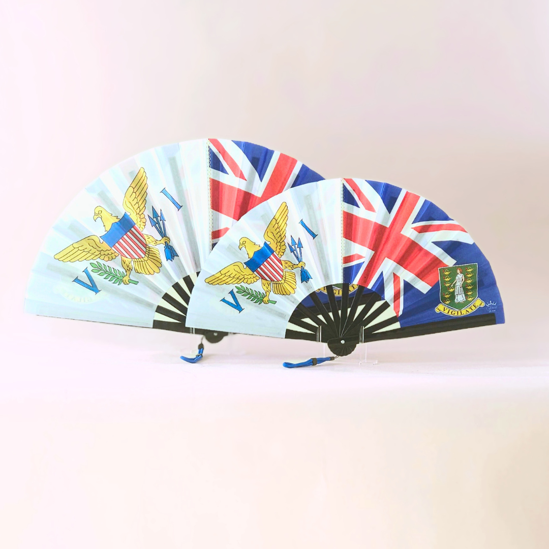 US Virgin Islands & British Virgin Islands Folding Fan – Dual Caribbean Heritage Hand Fan