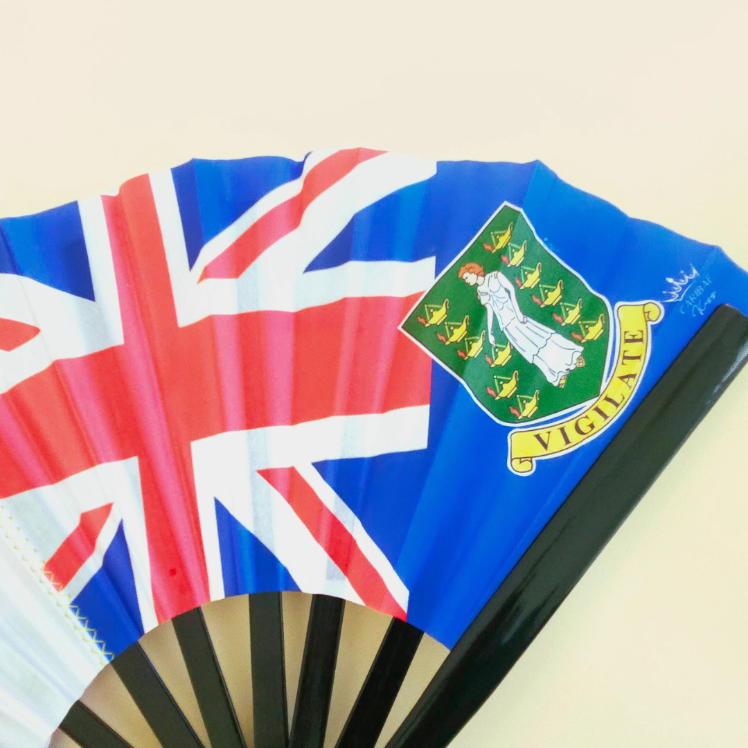 US Virgin Islands & British Virgin Islands Folding Fan – Dual Caribbean Heritage Hand Fan