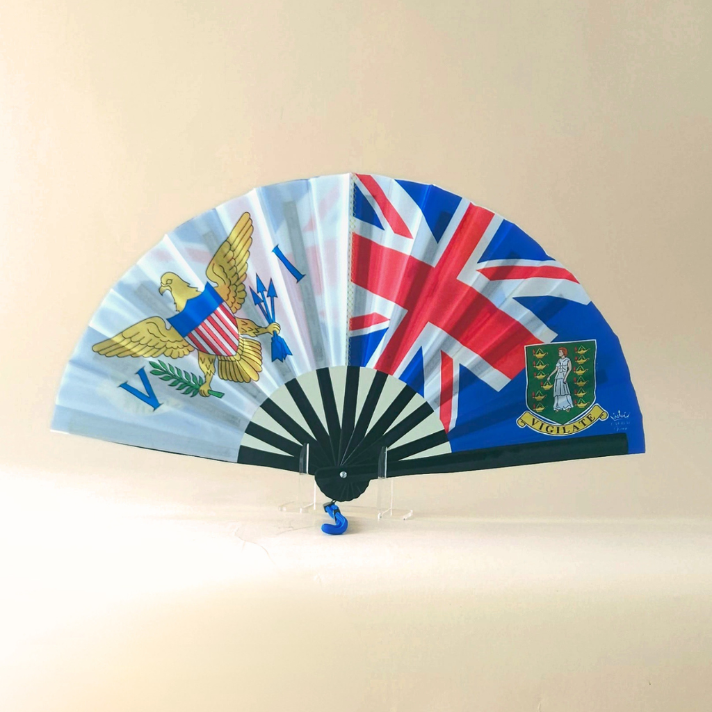 US Virgin Islands & British Virgin Islands Folding Fan – Dual Caribbean Heritage Hand Fan