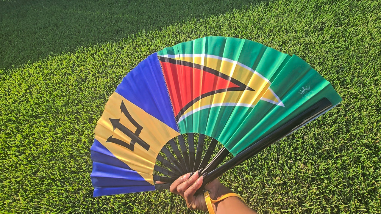 Barbados & Guyana Folding Fan – Caribbean Dual Heritage Hand Fan