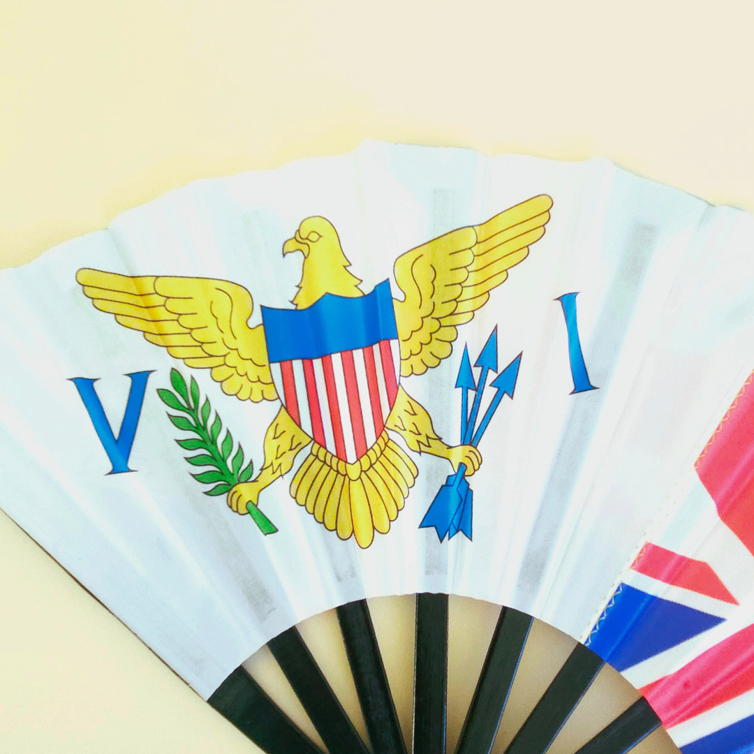 US Virgin Islands & British Virgin Islands Folding Fan – Dual Caribbean Heritage Hand Fan
