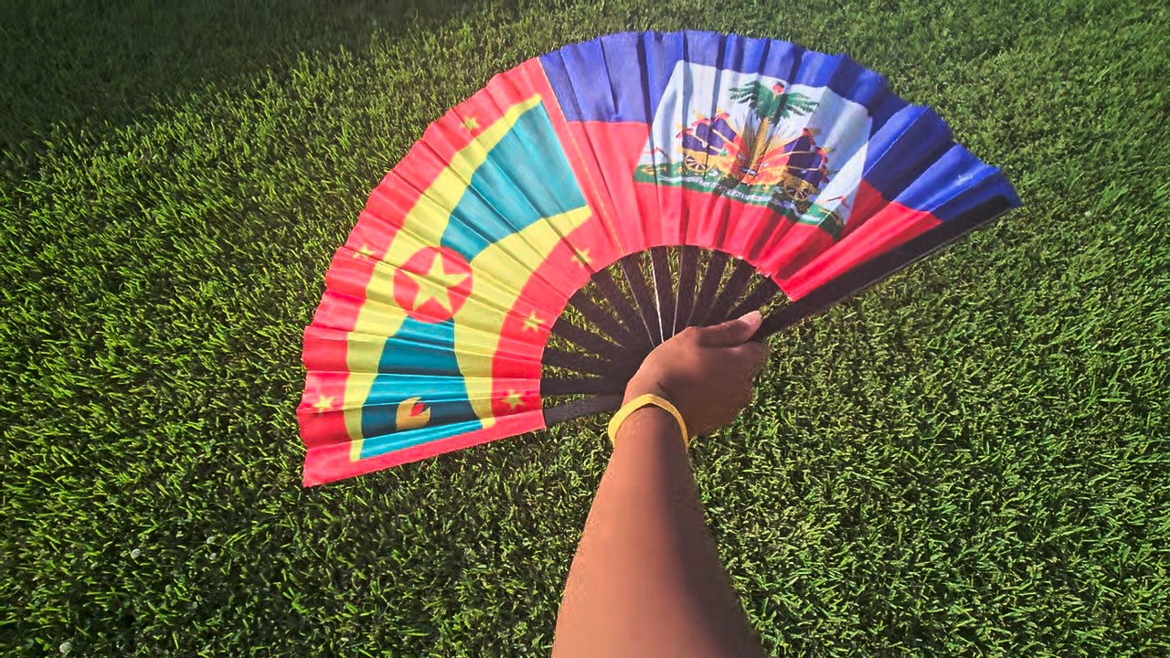 Grenada & Haiti Folding Fan – Caribbean Dual Heritage Hand Fan