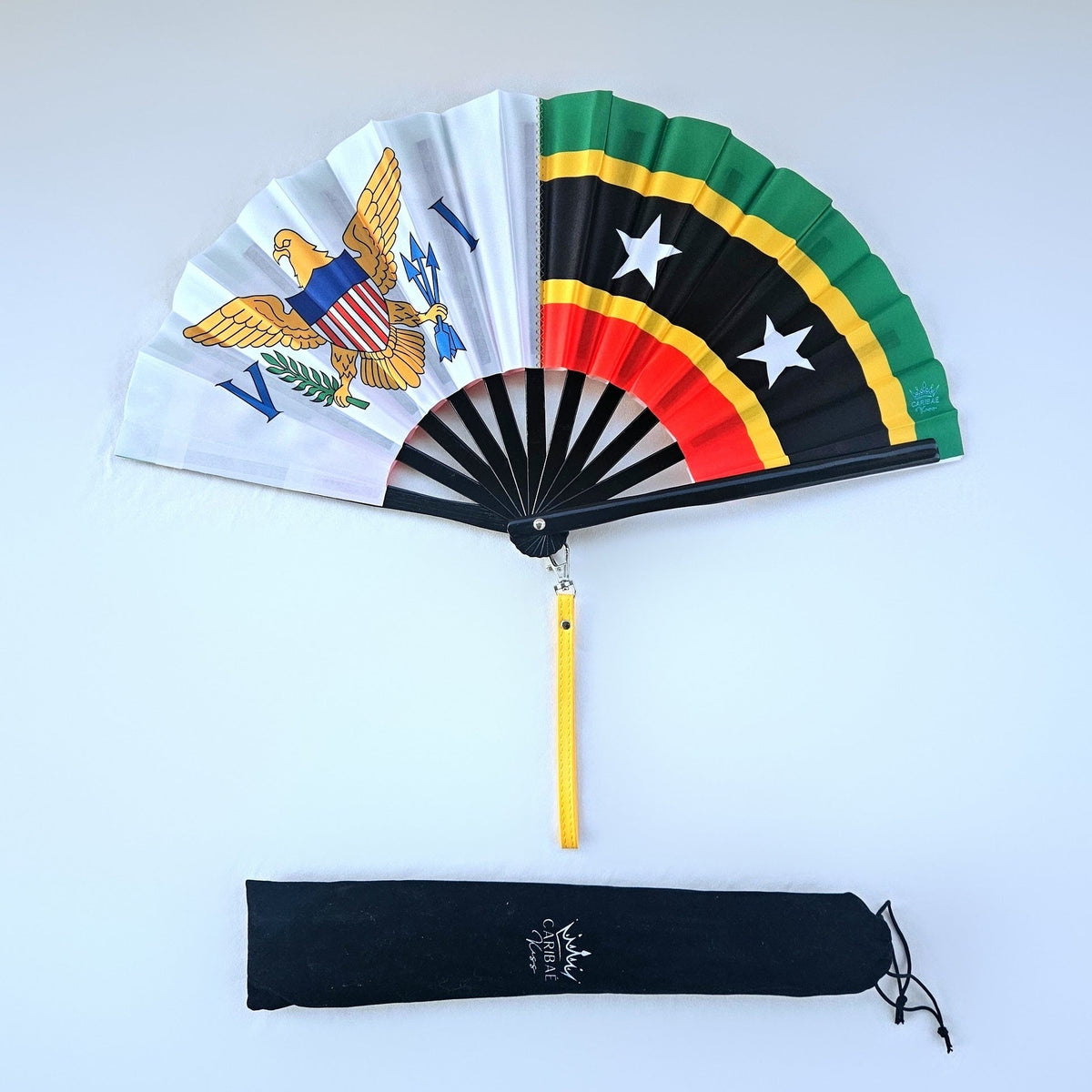 US Virgin Islands & Saint Kitts-Nevis Dual Caribbean Heritage Hand Fan