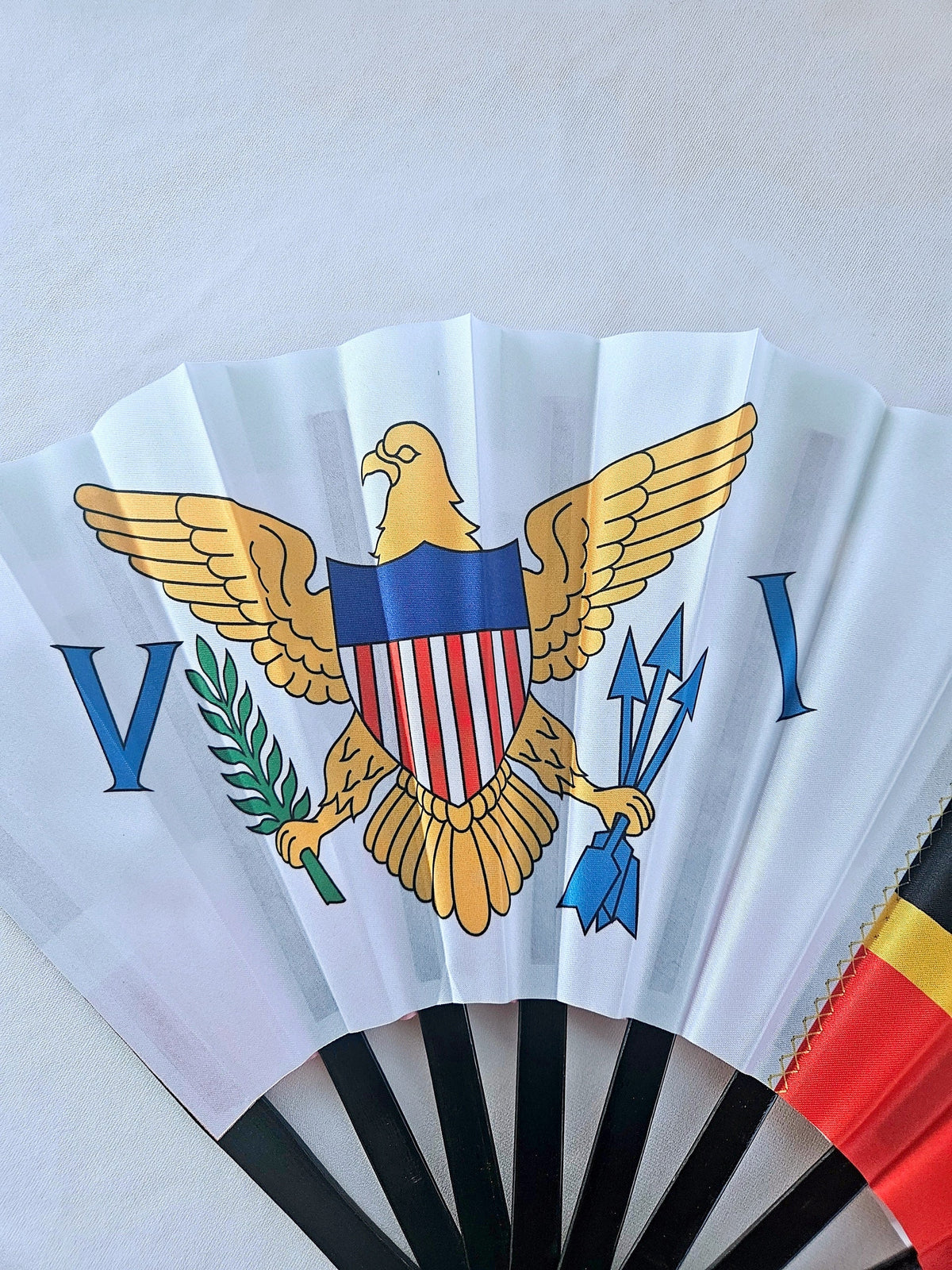 US Virgin Islands & Saint Kitts-Nevis Dual Caribbean Heritage Hand Fan